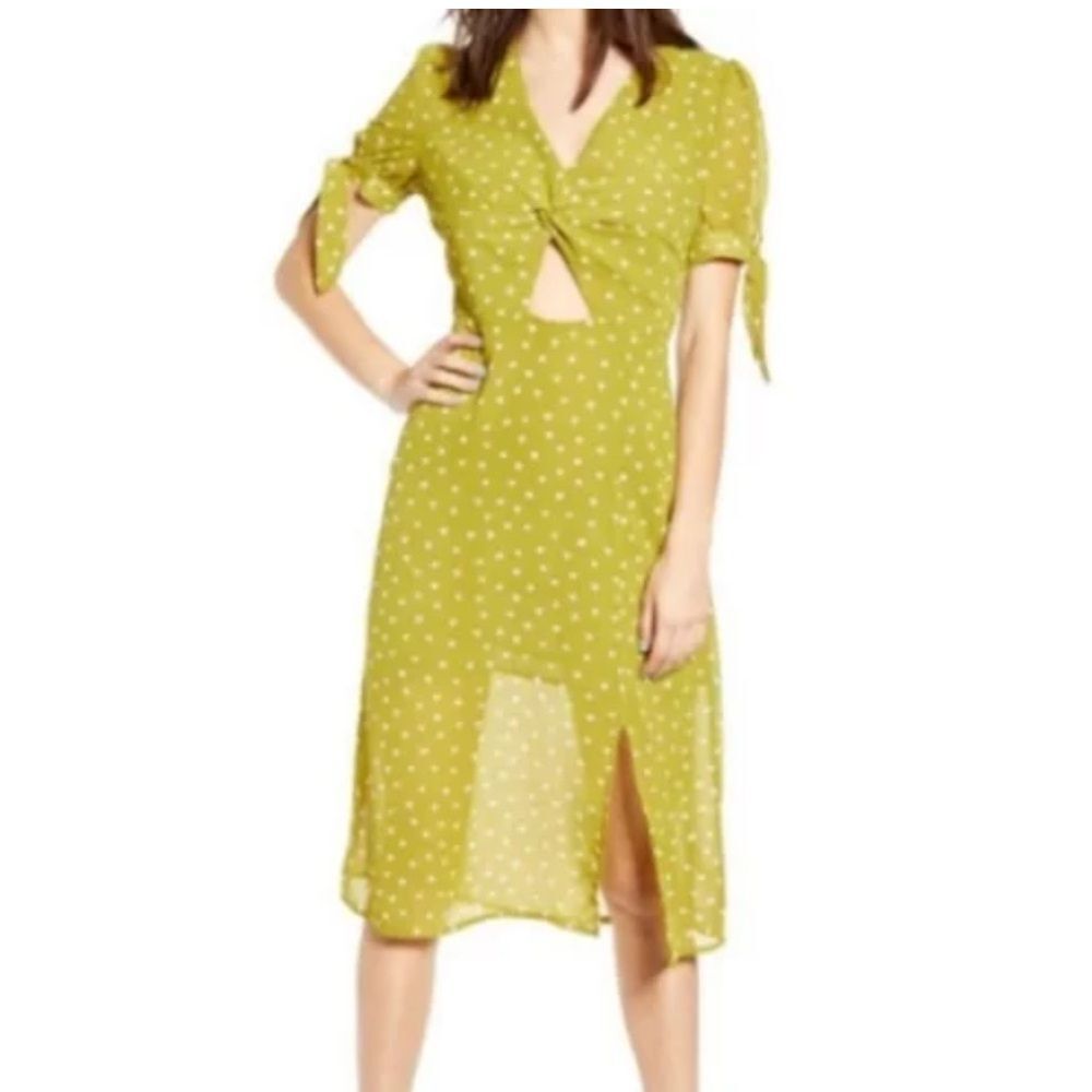 J.O.A. Olive Polka Dot Midi Dress XS